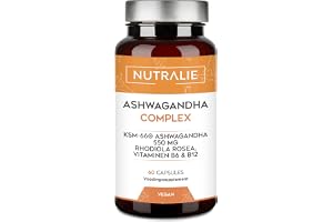 Ashwagandha KSM-66 Komplex, 5% Withanolider Indisk Ginseng | Rhodiola Rosea Vitaminer B6 B12 Withania somnifera, Ayurvediskt