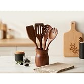 Premium Akasya Ağacı Mutfak Gere&ccedil;leri Seti - 4 Par&ccedil;a Kaşık/Spatula Seti ve Şık Ahşap Tutucu - Gıdayla Temasa Uygun, Doğal ve 