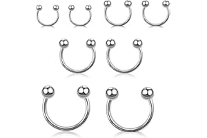 WANGENPING 8 sztuk kolczyków do nosa w kształcie podkowy, septum, kolczyk do nosa, 6/8/10/12 mm, stal chirurgiczna, kolczyk do nosa, septum, dla siebie, dla przyjaciółki, na urodziny, Boże Narodzenie,