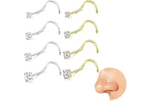 Kabwea 8 piezas 316L piercing en la nariz, acero quirúrgico, hipoalergénico