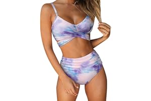 JFAN Bikini para Mujer Push Up Brasileños Bañador de Fruncido Traje de Baño de Cintura Alta Atar en la Espalda