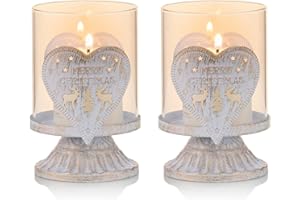 Sziqiqi Set di 2 Candelieri Candelabri Candelabro Portacandele in Metallo Antico, Candelabro Uragano Shabby Centrotavola per Decorazione Natalizia del Camino del Mantello da Tavola di Natale, Bianco