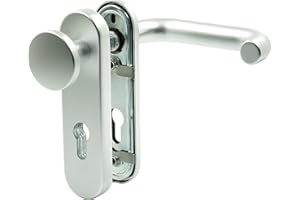 Buddy4Home house accessoires Tür-Schutzbeschlag Profilzylinder Feuerschutztür Kurzschild 72mm Drücker Knauf Wechselgarnitur rund Aluminium F1 Boston-Paris