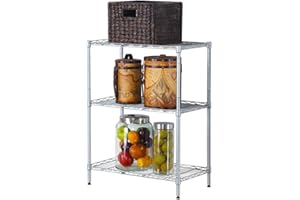 Bonnlo 3-Tier Metal Shelving Unit - Adjustable Storage Rack, for Kitchen Shelves, Pantry, Bathroom & Garage Storage, 90kg Capacity, 59x34x80cm (Silver)