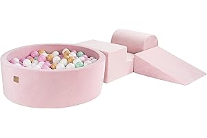 MEOWBABY Parco Giochi in Schiuma con Piscina di Palline 90x30cm/200 Palline per Bambini - Blocchi Morbidi, Velluto, Rosa Chiaro: Beige/Bianco/Menta/Rosa Pastello