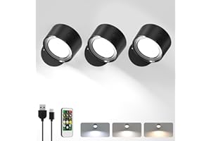 LIGHTBIZ LED Wall Lights with Remote, 3 Pcs Rechargeable Wall Mounted Reading Sconces Lamp 3000mAh, 3 Colors & Dimmable Magnetic 360° Rotation Wall Lighting Spotlights for Bedroom Bedside