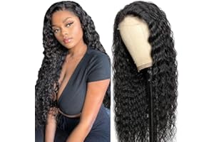 Creuost 4x1 HD Lace Frontal Human Hair Wig Deep Wave 150% Density 1b Natural Black Brazilian Virgin Hair Pre Plucked Baby Hair No Tangle No Smell 26 Inch