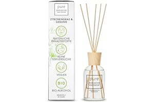 ‎PURE ROOM EDITION PURE ROOM EDITION 250ml Raumduft Zitronengras & Geranie: natürliche Inhaltsstoffe, vegan & tierversuchsfrei, Bio-Alkohol, Diffuser mit Stäbchen hergestellt in Italien