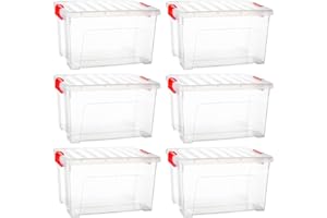 AC - Pack de 6 Cajas de Almacenamiento KLIP K2 - Fabricado en plástico - Contenedor para almacenar Juguetes, Libros, Ropa, Mantas - 34,5 x 43,5 x 25 cm - 25 litros