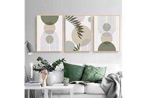 PWAAHDC Moderne Bilder Wohnzimmer Poster Set 60x90 Hochformat - Boho Abstrakte Grüne Pflanzen Leinwand Bilder 3er Set - Wandbilder für Schlafzimmer Ohne Rahmen