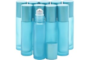 Rowiz 10 ml Cyanblau Milchglasflasche auslaufsichere Glasflasche ätherisches Öl Rollerflaschen Set mit Edelstahlkugeln und eloxiertem Aluminium-Schraubverschluss für Parfüm und Aromatherapie-Öle.