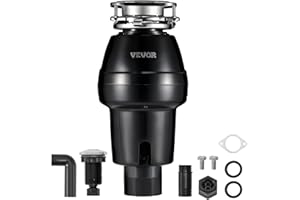 VEVOR Triturador de Basura para Fregadero de Cocina, 3/4 HP, Sistema de Eliminación de Residuos de Alimentos, Montaje de 3 Pernos, 3600 RPM, con Cable de Alimentación, 185 x 185 x 370 mm, Negro