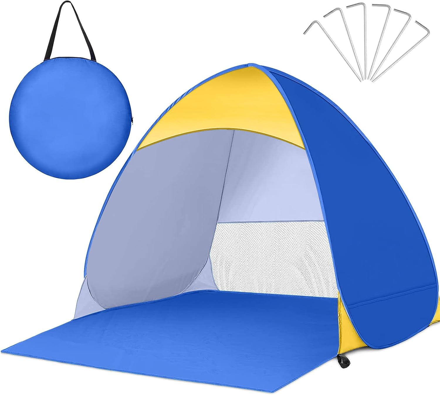 YGVQN Tienda de Playa Pop Up XL con Protección UV 50+, Carpa de Playa Ligera Antiviento y Antiarena para 2-3 Personas, Ideal para Familias en Vacaciones, Plegable con Bolsa de Transporte - Azul