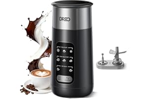 Dreo Milchaufschäumer, 8-in-1 Elektrischer Milchschäumer für Latte, Cappuccino, Heiße Schokolade, 270ml Automatischer Aufschäumer aus Edelstahl für warmen und kalten Schaum, LED, leicht zu reinigen