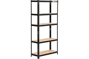 Rhino Racking – 2 Bays – 5 Tier Heavy Duty Garage Shelving Units – Black - 150x75x30cm – 200kg Load Weight Per Shelf - 1000kg per unit – Shed Shelving