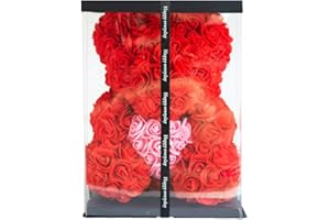 NLIGHTING® Orsacchiotto di Rose Idea Regalo Fidanzata Moglie Anniversario per Lei Orsetto Peluche di Rose Rosse con Scatola Regalo (CUORE ROSA)