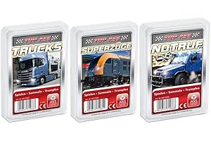 Ass Altenburger Set of 3 Quartet Games / Quartet Vehicle World Consisting of 1. Top Ass Trucks - 2nd Top Ass Emergency Call - 3rd Top Ass Supertrains