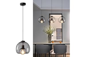 SENFAY Lámpara colgante vintage de cristal ahumado para mesa de comedor, lámpara de techo retro, lámpara de 23 cm de diámetro, lámpara de comedor, lámpara de salón, cocina, casquillo E27