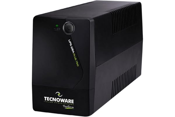 Tecnoware Power Systems UPS 750VA pour PC/Modem, pas pour gaming/console, onduleur ERA PLUS, 2 prises Schuko, protection surtension et coupure pour PC, modem, vidéosurveillance, caisse, NAS, POS