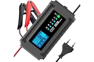 CANTONAPE Cargador de Batería Inteligente 10A 12V/24V Cargador de Batería de Coche con Función de Mantenimiento con Pantalla Táctil LCD y Múltiples Protecciones para Baterías de Auto Moto AGM/Gel/EFB