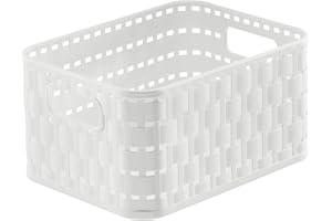 Rotho Country Aufbewahrungskorb 2l in Rattan-Optik, Kunststoff (PP) BPA-frei, weiss, A6/2l (18.3 x 13.7 x 9.8 cm), Weiß