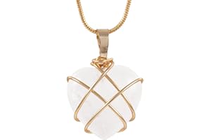 Lovionus89 Natürliche Liebes-Herz-Kristall-Anhänger-Halskette für Damen und Herren, Heilkristall-Anhänger, handgefertigt, mit Draht umwickelt