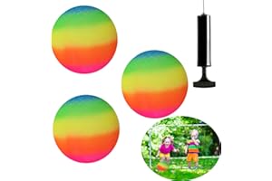 iHMeiju 3pcs Playground Balls with BONUS Air Pump, 8.5inch Rubber Inflatable Balls for Kids and Adult Kickball No Sting Balls for Kids Ball Games Gym Camps Yoga Exercises Indoor Outdoor Rainbow.