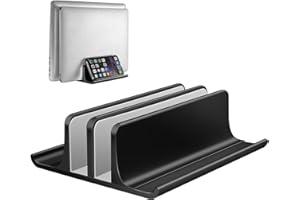 VAYDEER Vertikaler Laptop Ständer, Verstellbarer Laptop Ständer Vertikal, Aluminium Laptopständer mit 2 Steckplatz Platzsparend für MacBook, Notebook, iPad, Laptops bis zu 17,3 Zoll - Schwarz