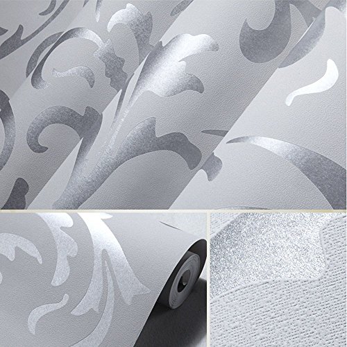 QIHANG Qualitäts-Silber Grau Viktorianischer Damast Geprägte Strukturierter nichtgewebte Tapete Rolle 0.53m (20,8 „) * 10m (32.8 ‚) = 5.3㎡ (57 sq feet) - 7