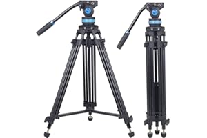 SIRUI Video Tripod with Fluid Head SH-15, Professional Aluminum Tripod for Cameras, Universal Platform and Handle, Mid-Level Spreader, Bubble Level, 61.06Inches/155cm, 22.0lbs/10KG Payload