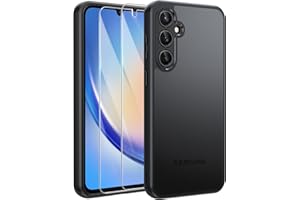 FLLAO Matt Handyhülle für Samsung Galaxy A34 5G Hülle und 2 Schutzfolie, mit Kameraschutz [Militärnorm Schutz] urchscheinende PC Rückseite TPU Bumper Hülle für Samsung Galaxy A34 5G - Schwarz