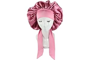 NAAPESI Satin Bonnet Schlafhaube,Seide Verstellbare Schlafmütz,Elastische Duschhaube,Kopftuch Schlafen, Bonnet Seidenhaube zum Schlafen Weich für Schlaf, Dusche, Haarpflege, Spa, Friseursalons (Rosa)