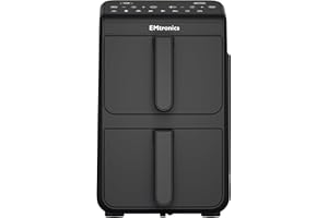 EMtronics 10L Stack Air Fryer with Dual Zone 2460W Family Size, 8 Preset Cooking Mode, Match Cook & Smart Finish Functions, 10 Litre - Black