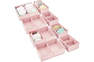 mDesign Set da 4 Scatole per armadi in Fibra Sintetica in 2 Misure – Organizer Multiuso a 2 Scomparti – Ceste portaoggetti in Tessuto per cameretta Bimbi con Design a Pois – Rosa e Bianco