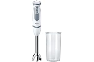 Braun Minipimer MultiQuick 5 Vario MQ5200 Frullatore ad Immersione, 21 Velocità, Preciso e Potente, Impugnatura Ergonomica, Dotato Bicchiere da 600 ml, Potenza 1000W, 1 accessorio, Bianco/Grigio
