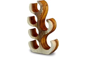 Kinaree Suar Holz Wein-Regal klein – Massivholz Design Flaschenregal für 6 Flaschen | Handgefertigt in Thailand | 2 Farben: Natur & Kolonialbraun | Akazienholz Unikat