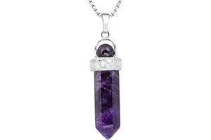 KYEYGWO Heilstein Punkt Anhänger Halskette für Damen und Herren, Hexagon Versilbertes Reiki Chakra Poliertes Steinpendel für Unisex