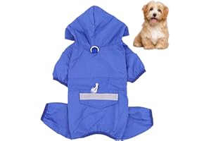 Fayemint Impermeable para Perros, Mascota Ropa de Lluvia, Chaqueta para Cachorro con Capucha, Ajustable, para Perros de Diferentes Tamaños y Formas (Azul)
