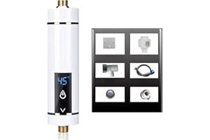 Tankless Durchlauferhitzer Elektrisch,CEIEVER Tankless Shower Warmwasserbereiter mit LED-Anzeige 220V 5500W Sofortiger elektrischer Durchlauferhitzer für die Dusche im Badezimmer (Weiß-5500W)