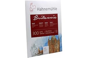 Hahnemühle - Blocco incollato 4 lati - Britannia - 30 x 40 cm - 300 g/m² - 12 fogli - grana fine