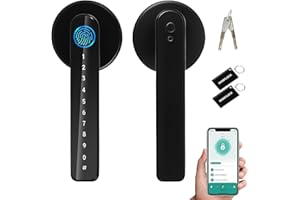AILRINNI Smart Door Lock - 5 in 1 Fingerprint Door Lock,Zinc Alloy, with APP/IC Card/Passcode/Key/Fingerprint Biometrics, Single Side Smart Door Handle for Home, Bedroom, Hotel(APP Smart Management)