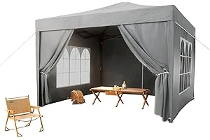 ISE Tonnelle Pliante, Barnum Pliant 3x3 avec Rideaux, Tonnelle de Jardin Exterieur, Tonnelle Pliable Hauteur Réglable, Tente 3x3, Pavillon de Jardin Protection UV50+, Tonnelles de Camping Résistant