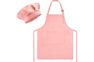 Morcheiong Kids Chef Hat and Apron Set, Adjustable Children's Painting Apron and Chef Hat with 2 Large Pocket for Kids Cooking Painting Baking Activity