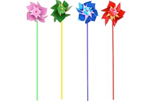 LOVETRENDS Foil Windmills - Pack of 12 Assorted 9cm Foil Windmills with 31cm Sticks - Perfect for Summer Garden Activities