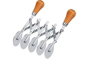 QSMYUYE Tagliapasta, Regolabili Tagliapizza, Pasticceria a 5 Ruot Rotelle Tagliapizza in Acciaio Inox, Espandibile Tagliapasta a 5 Ruote con Manico in legno Per Pizza Coltello da Pasticceria Multi-Rotondo