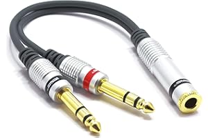 Adapter Rozdzielacz Jack 6,3 Stereo VITALCO Przejściówka 2x Wtyk Duży Jack na Gniazdo Jack 6,3mm Kabel 15cm