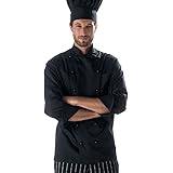 Ristohouse Completo da Cuoco Nero - Comprensivo di Giacca da Cuoco Nera Slim, Pantalone Nero o Gessato, Cappello Nero con Vel