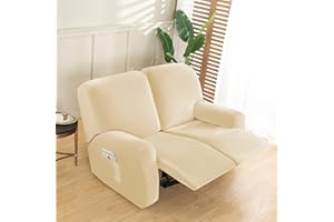 TOPCHANCES Recliner Chair Cover 2 Seater - Super Soft Velvet Stretch Recliner Couch Covers Sofa Chair Slipcover with Side Pocket for 2 Cushion Recliner Sofa for Furniture Protector (Beige Yellow)