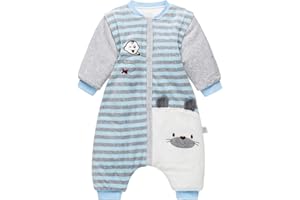 JIAMY Bambino Sacco a Pelo con Maniche Lunche Asportabile 3.5 Tog Bambini Sacco Nanna Invernale Autunnale in Cotone Sacco a Pelo Gambe Separate 2-3 Anni