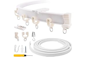 WleCrtl Flexible Bendable Ceiling Curtain Track, 5 Meters/16.4FT Ceiling Curved Curtain Rail Wall Mount with Curtain Hooks and Pulley for Heavy Large Curtains